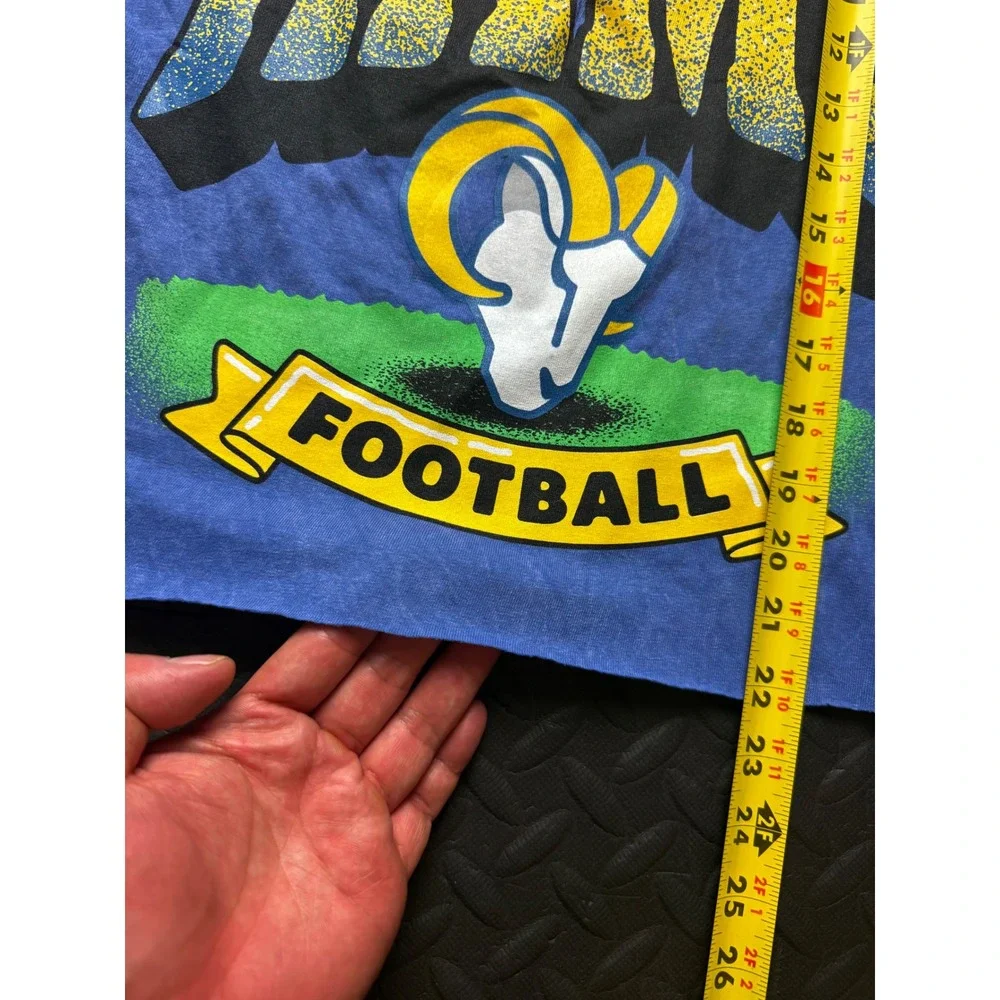 47 Brand Los Angeles Rams Long Sleeve Graphic T-Shirt Blue Mineral Wash Crop Med - Picture 7 of 8